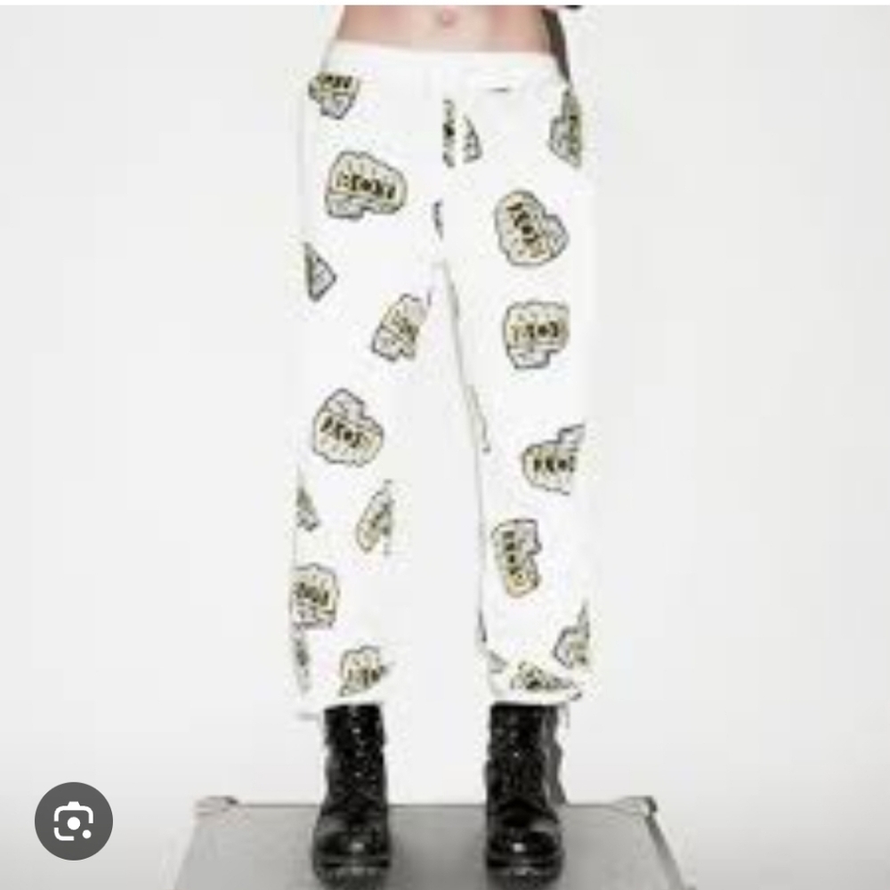 Boy London Women's Graphic Sweatpants Grunge‎ Punk Rock Pull-on XL White Golden